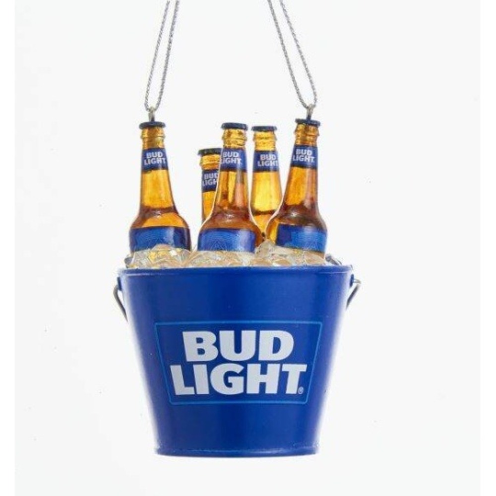 Kurt Adler 3 Inch Bud Light Bottles in Bucket Christmas Ornament Blue Beer Decor